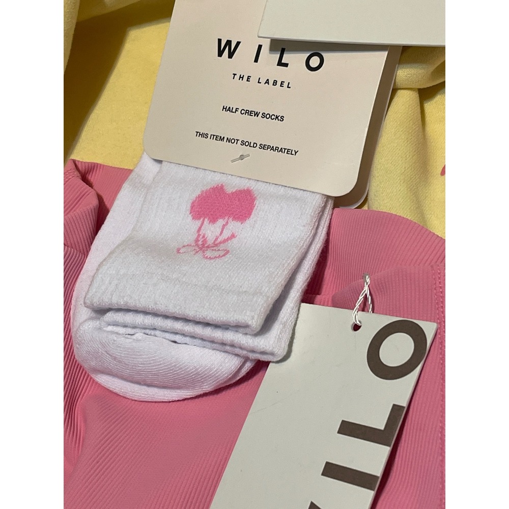 Wilo The Label Womens Yellow Hoodie Pink Ribbed Leggings Socks Set XS New - Picture 4 of 12